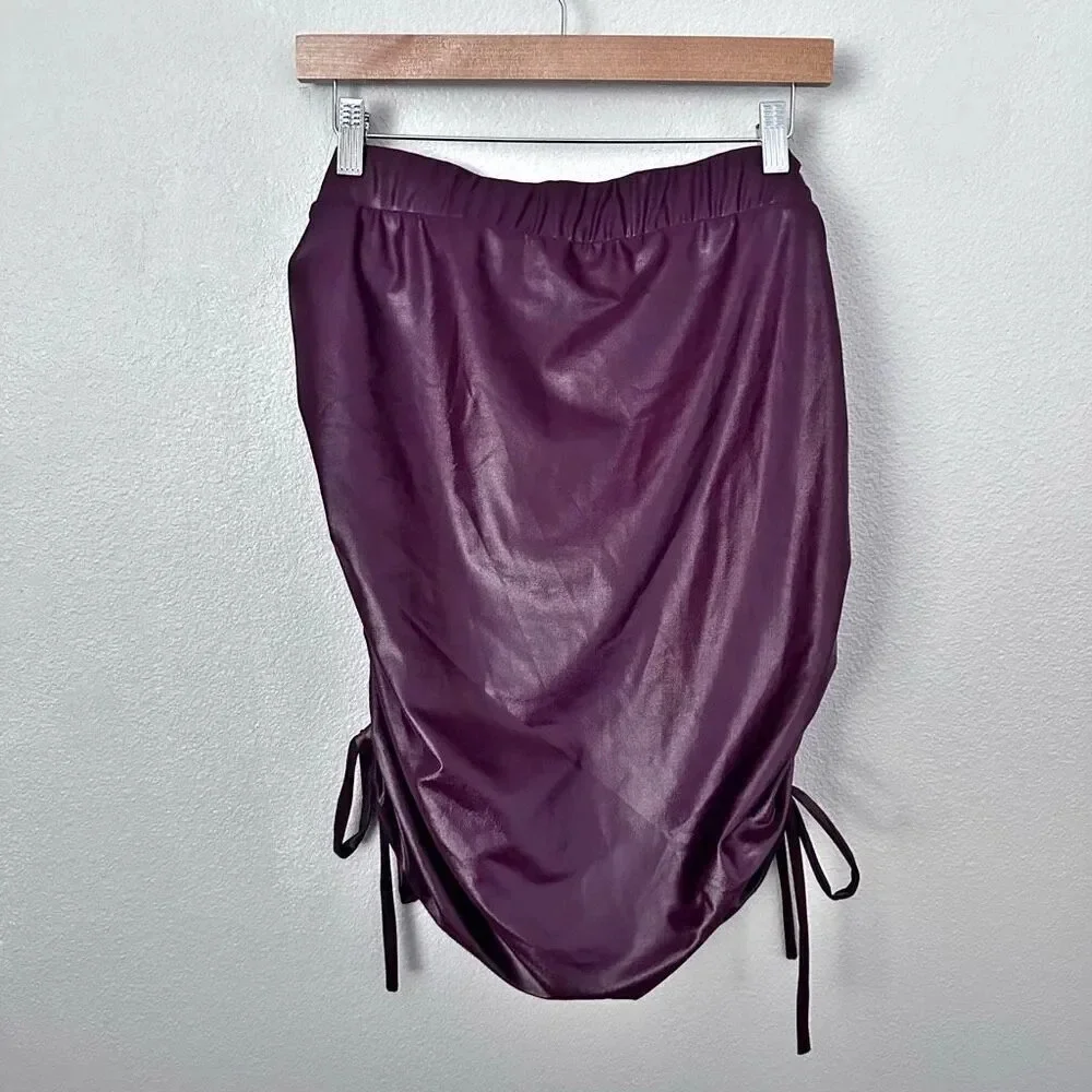 ZELIE FOR SHE | NWT‎ Drawstring City Sleek Faux Leather Skirt Merlot Maroon | 1X